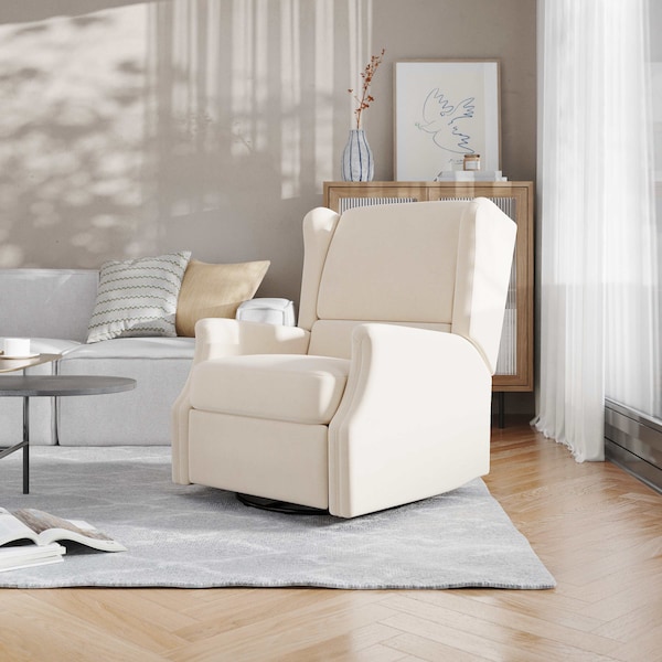 Flash Furniture Omma Swivel Glider Rocker Recliner Chair, Manual 360 Degree Swivel Wingback Recliner, Cream CY-RAC-537-CRM-GG - main